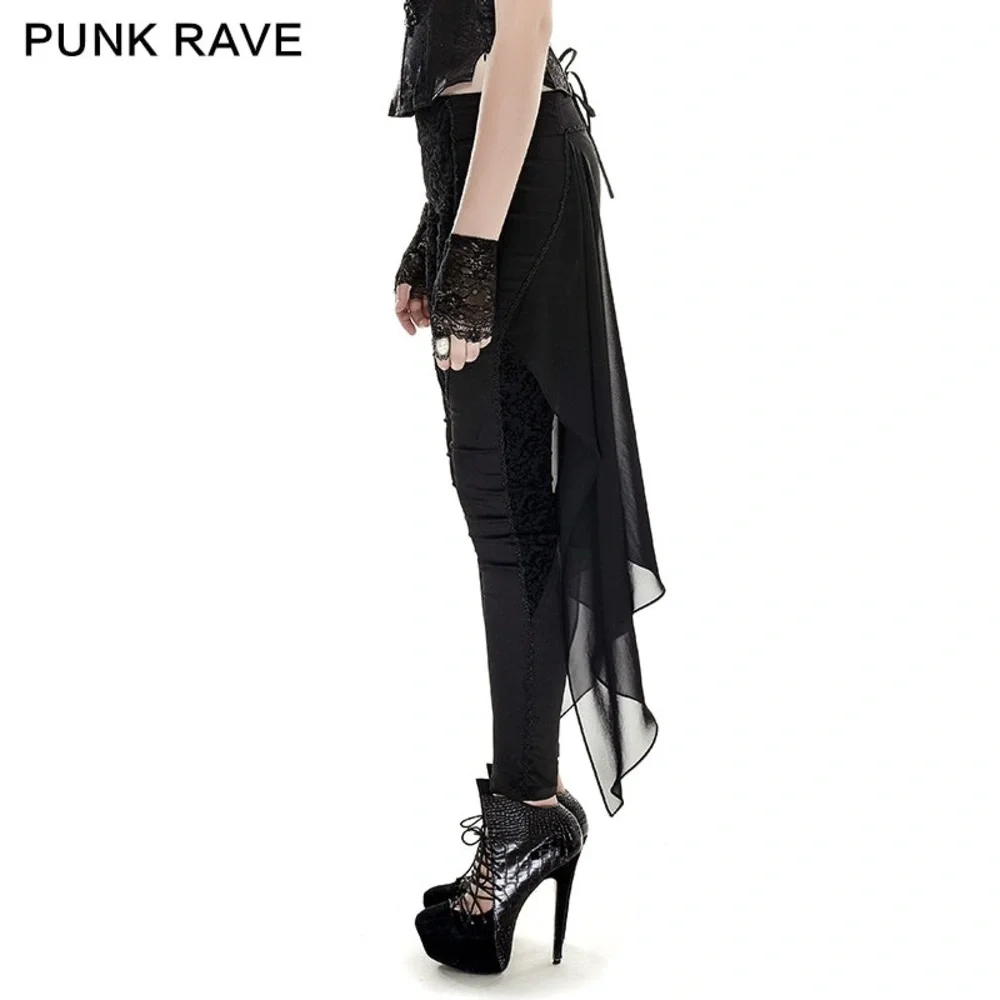 Punk Rave Women’s Floral Slim Mesh Gothic Pants Black Trailing Veil Jacquard - Picture 5 of 12